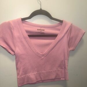 Garage Fitted Pink Ribbed Crop Top